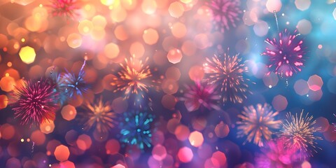 Wall Mural - a vibrant and colorful abstract background featuring bokeh lights and fireworks that conveys a festi