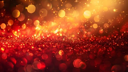 Wall Mural - a shimmering abstract background of red and gold bokeh lights creates a warm and festive atmosphere 