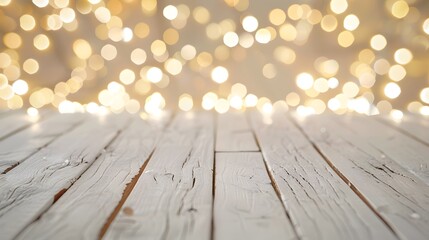 Wall Mural - a beautifully lit wooden surface with a soft bokeh background creates a warm and inviting atmosphere