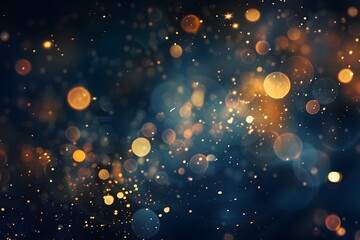 a mesmerizing abstract background featuring shimmering golden bokeh lights against a deep blue backd