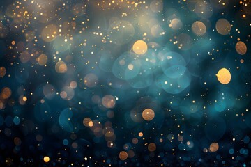 Wall Mural - a mesmerizing blur of soft bokeh lights in shades of blue and gold, creating a dreamy and festive at