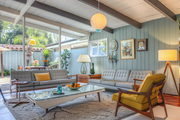 Mid-Century Modern: A vintage living room showcasing mid-century modern furniture, with clean lines and retro accents.