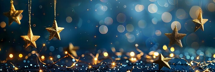 Wall Mural - a festive, dreamy background featuring shimmering gold stars and sparkling lights, perfect for holid