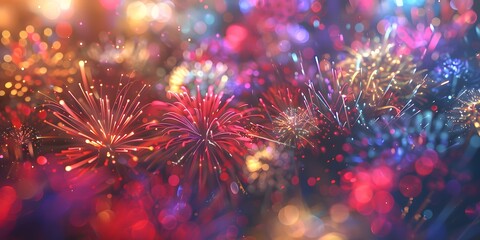 Wall Mural - a vibrant and colorful display of fireworks against a soft, blurred background, creating a festive a