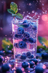 Wall Mural - Fresh blueberry in mint water