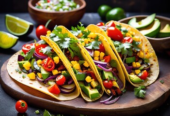 Canvas Print - delicious grilled vegetable taco colorful fresh ingredients, food, meal, lunch, dinner, cuisine, healthy, crunchy, flavorful, appetizing, vegan, vegetarian