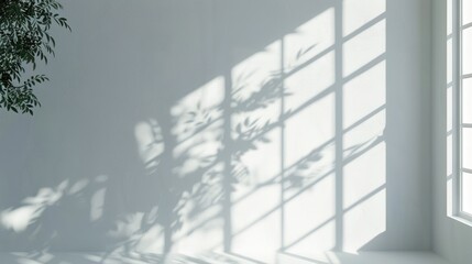 Canvas Print - Grey window shadows and sunlight reflection on white wall background for mockup design