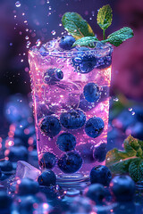 Fresh blueberry in mint water