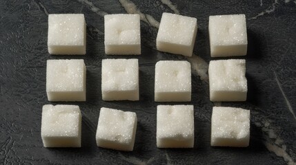 Wall Mural - Six cubes of refined white sugar, perfect for sweetening your coffee or baked goods.