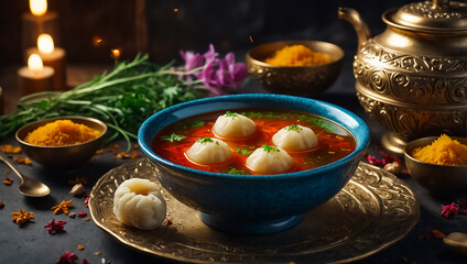 Wall Mural - Dushbara broth with dumplings, national cuisine of Azerbaijan homemade