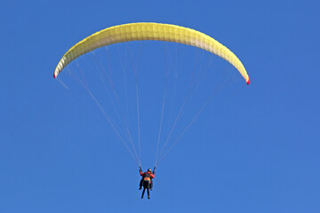 Poster - Tandem Paraglider flying in a blue sky