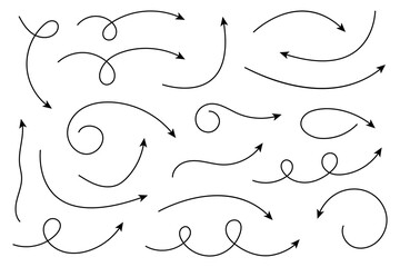 Wall Mural - Collection of curved arrows. Set simple curved hand drawn arrows. Collection of pointers.