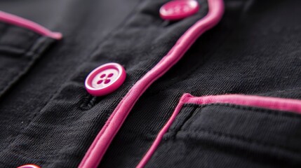 Poster - Close up view of a combed cotton t shirt with buttons and piping in pink and black