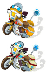 Wall Mural - Cartoon motorcycle riding to the rescue illustration for children