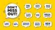 © blankstock - Offer speech bubble icons. Dont miss out tag. Special offer price sign. Advertising discounts symbol. Miss out chat offer. Speech bubble discount banner. Text box balloon. Vector