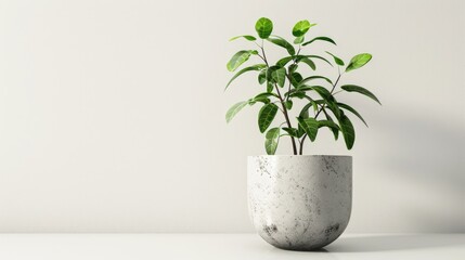 Poster - Ornamental plant in concrete pot on white background