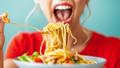 Wall Mural - Woman Eating Spaghetti