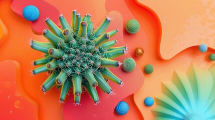 Canvas Print - Cactus from above on colorful backdrop