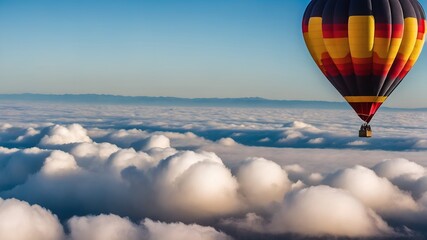 balloon ride in sky over clouds. tourism, travel attraction and adventure.