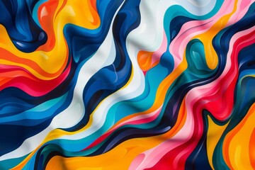 Aufkleber - This dynamic abstract painting showcases an array of vibrant colors and swirling shapes, creating a sense of movement and energy that draws the viewer's eye across the canvas.