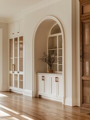 Canvas Print - A white archway with a shelf and a vase of flowers in it