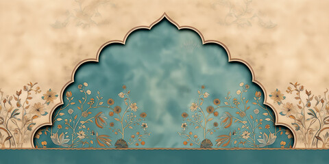 Floral arabesque pattern creating elegant vintage frame on textured background