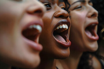 Wall Mural - Close up of women with open mouths