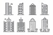 © vefimov - Set of architectural sketches including skyscrapers, modern buildings and urban landscape design concepts.