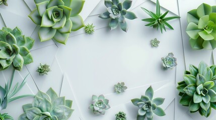 Sticker - White geometric background with text space and top view of succulents