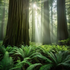 Canvas Print - A forest with a large tree in the foreground and a small tree in the background