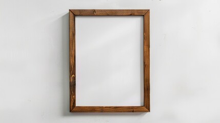 Wooden picture frame with blank canvas on white background