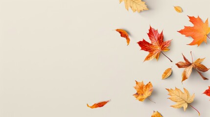 Wall Mural - A white background with a lot of orange leaves scattered around it