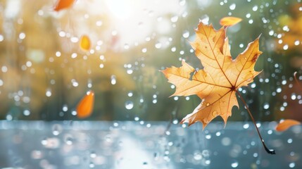 Canvas Print - A leaf is floating in the rain