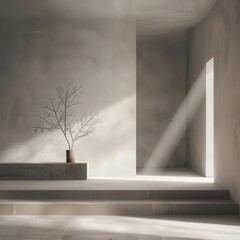 Wall Mural - minimalist chic interior with stark contrasts deep shadows and a single beam of moonlight illuminating an empty corner creating an air of mystery and sophistication