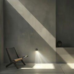 Wall Mural - minimalist chic interior with stark contrasts deep shadows and a single beam of moonlight illuminating an empty corner creating an air of mystery and sophistication