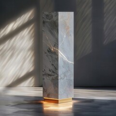 Wall Mural - minimalist marble pedestal with gold accents ethereal lighting soft shadows clean lines luxurious atmosphere product display focus subtle reflections muted color palette