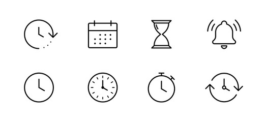 Leinwandbilder - Time and clock icon set. calendar, timer line icons . vector time passage and stopwatch, hourglass, notification bell, icon, minimal thin line app web icons collection set . editable stroke