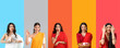 © Pixel-Shot - Set of beautiful Indian women on color background