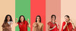 © Pixel-Shot - Set of beautiful Indian women on color background