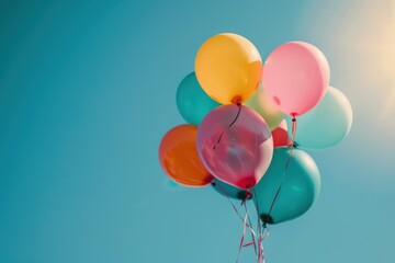 Wall Mural - A Bunch of Colorful Balloons Against a Clear Blue Sky