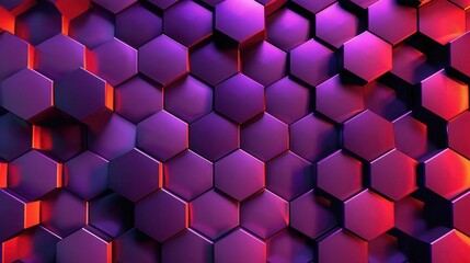 Wall Mural - A vibrant purple and red hexagon honeycomb pattern with subtle lighting effects to highlight the depth of each cell