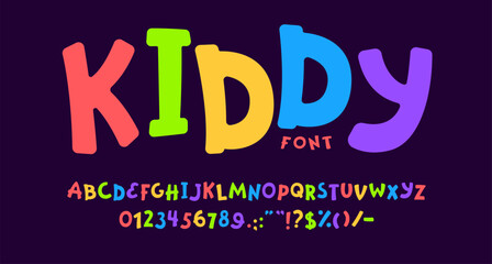 Wall Mural - funny cute font, childish type, game play typeface. cartoon children english alphabet vector typogra