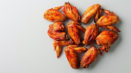 Wall Mural - Golden-brown roasted chicken wings arranged in heart shape