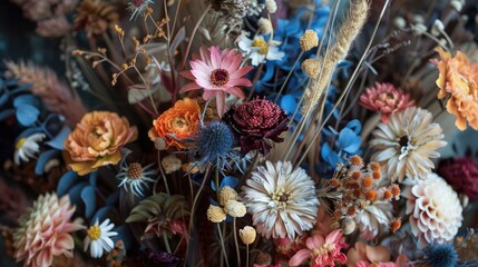 Canvas Print - Florist creates stunning dried flower arrangement