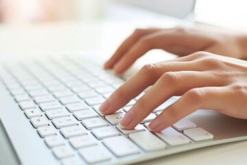 A person typing on a sleek and modern keyboard, highlighting efficient computer usage