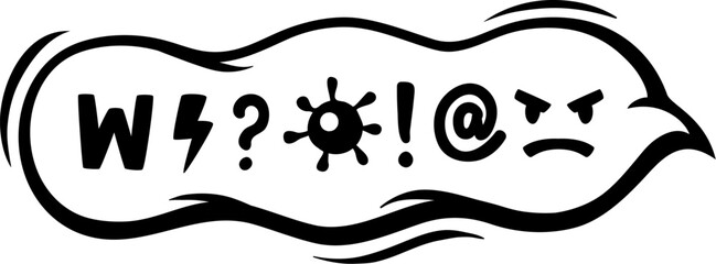 Poster - Swear speech bubble in cartoon comic doodle for aggressive expletive curse, vector hate angry talk. Bad curse word in speech bubble clouds with explicit swear shout symbols and aggressive emoticon