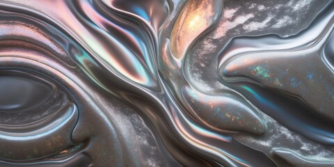 Canvas Print - Abstract metallic surface with an iridescent, flowing, and shimmering texture