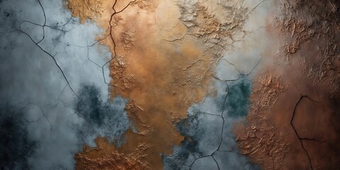 Wall Mural - Cracked surface with blue, brown, and gold textures