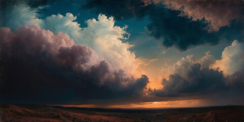 Canvas Print - Dramatic evening sky with dark clouds obscuring the sun