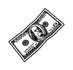 dollar bill engraving black and white outline
